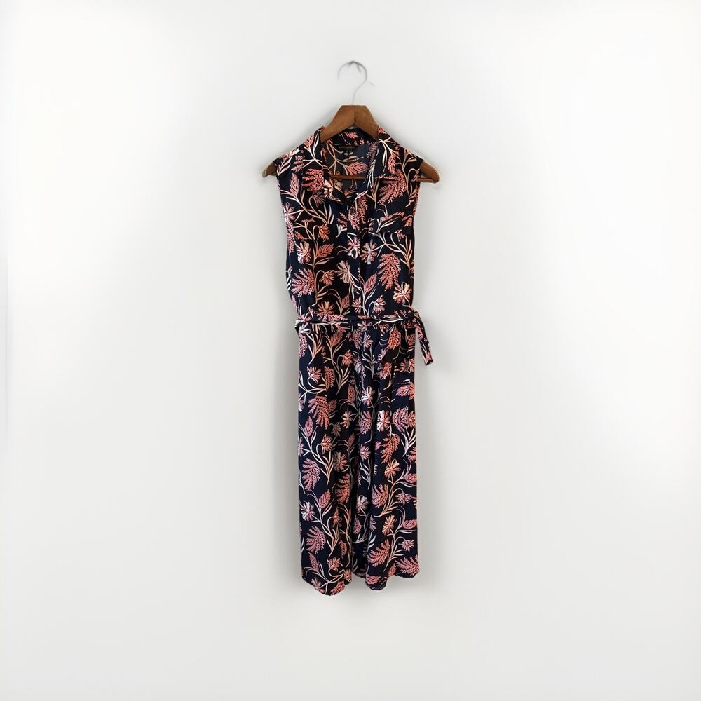 Banana Republic Sleeveless Button down Blue Pink Floral Dress Size 14